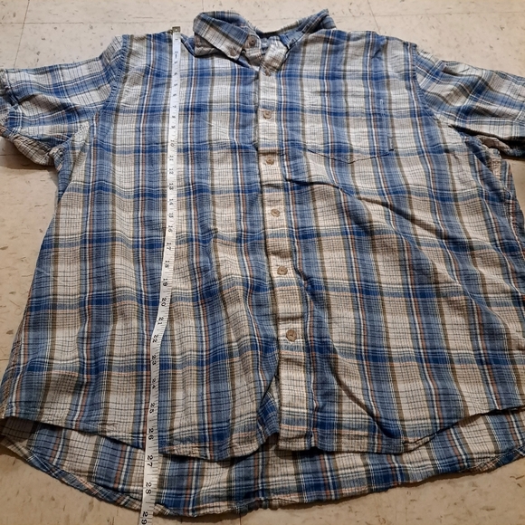 Eddie Bauer | Blue Plaid Men's button down short sleeved Shirt classic fit - Picture 9 of 10